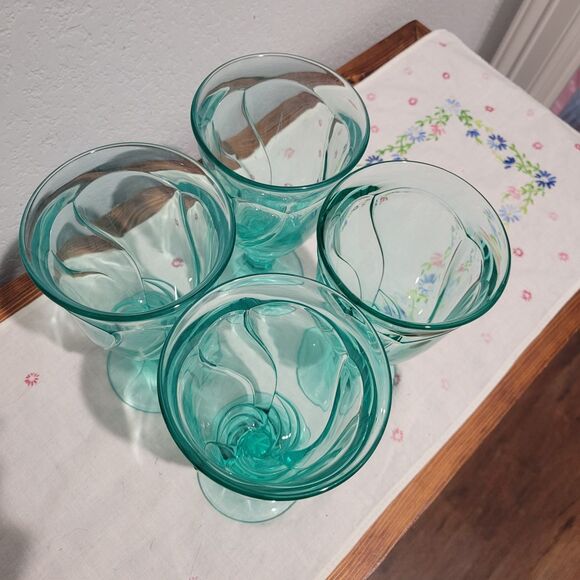 Vintage Noritake Sweet Swirl Aqua Ice Tea Glass Goblet Tumbler 8oz Set of 4 Cups - Picture 2 of 13